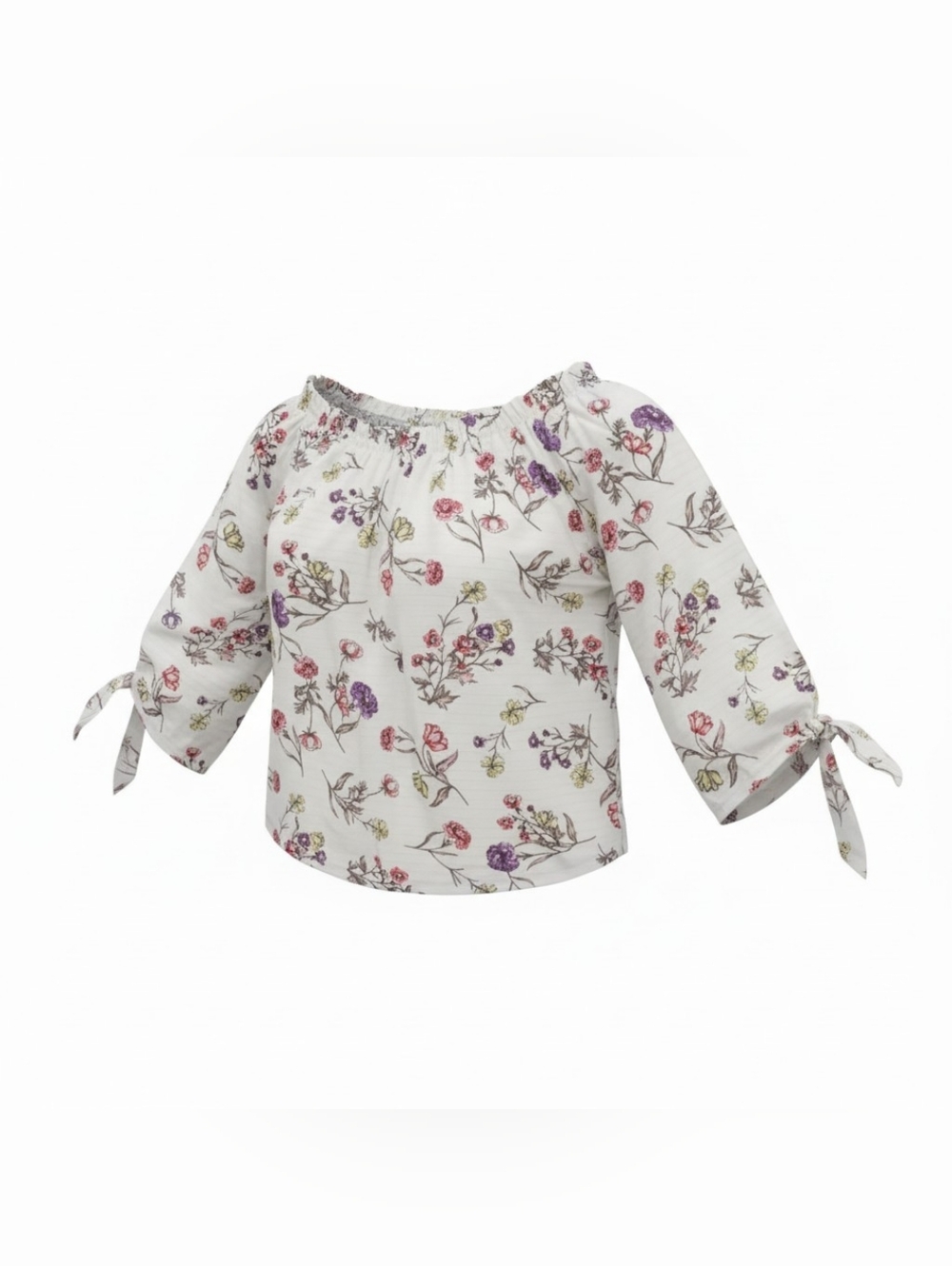 Lauren Ralph Lauren XL Boho Floral Peasant Blouse Off Shoulder Tie Sleeve